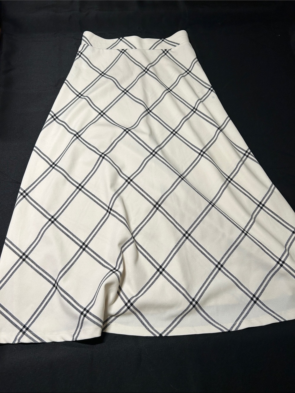Cream Plaid A-Line Skirt with Black Windowpane